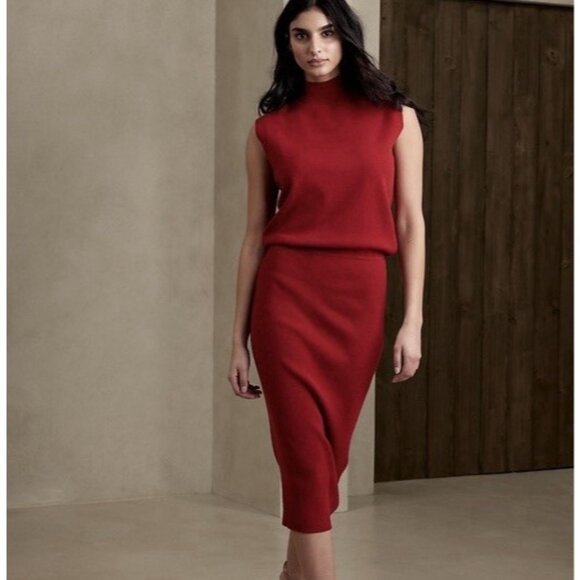 NWT Banana Republic Giulia Midi Sweater Dress in Red Chakra Womens sz L Lenzing - Picture 1 of 5